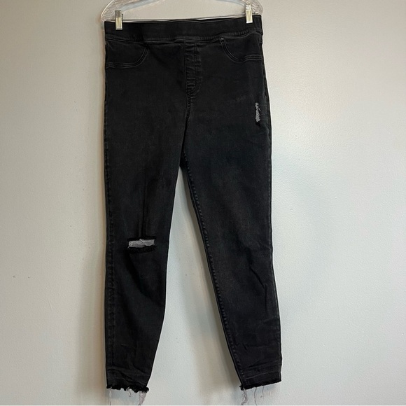 Perfect $128 SPANX ANKLE SKINNY Distressed BLACK pull-on Jeans Jeggings-Sz XL
